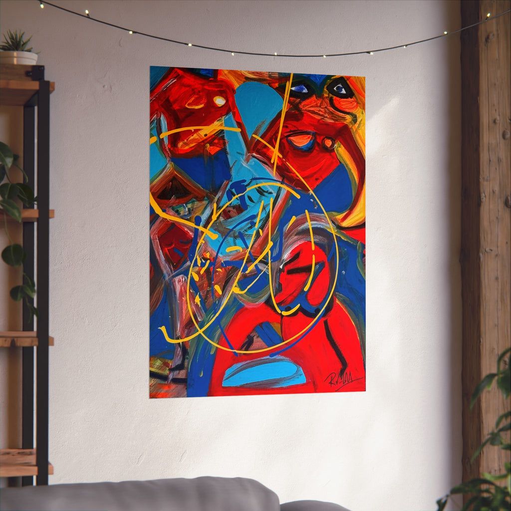 Abstract Expressionist Fine Art Poster — Bold Red & Blue Modern Wall Art —  Superman Cometh