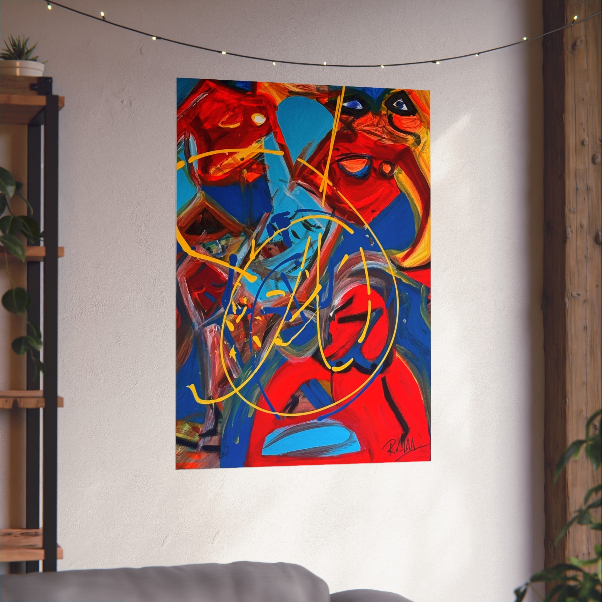 Abstract Expressionist Fine Art Poster — Bold Red & Blue Modern Wall Art —  Superman Cometh