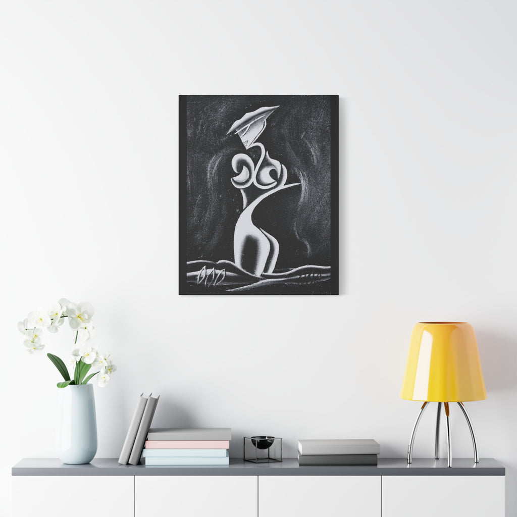 Abstract Lady Silhouette Matte Canvas Wall Art — Black & White Stretched 1.25"