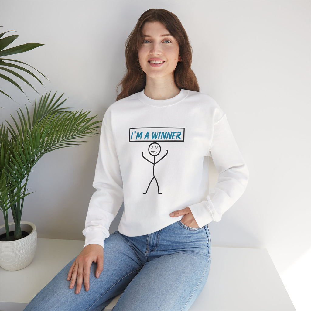 I'm a Winner Stick Figure Crewneck Sweatshirt — Funny Motivational Pullover
