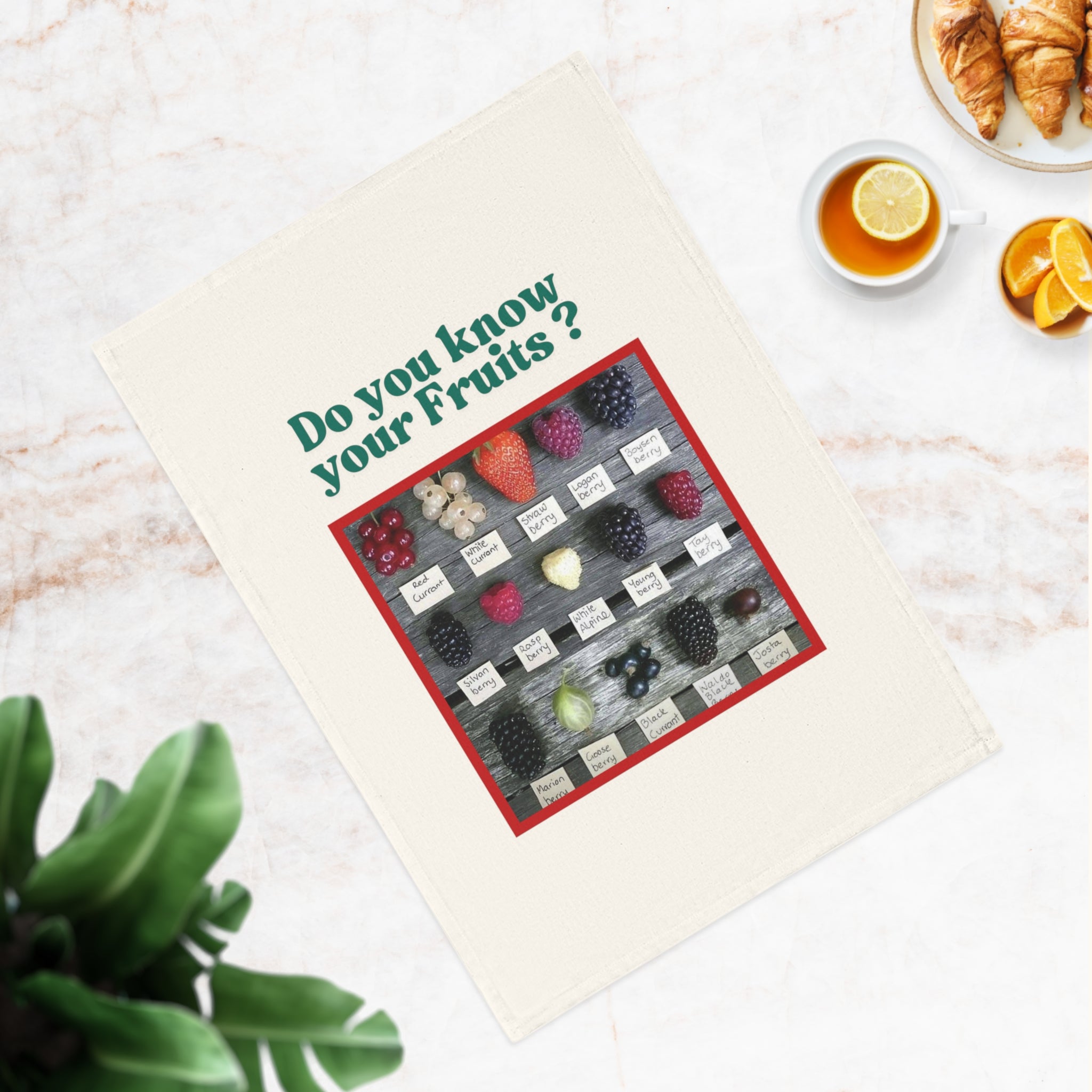 Fruit Chart Cotton Tea Towel — "Do You Know Your Fruits" Educational Kitchen Towel