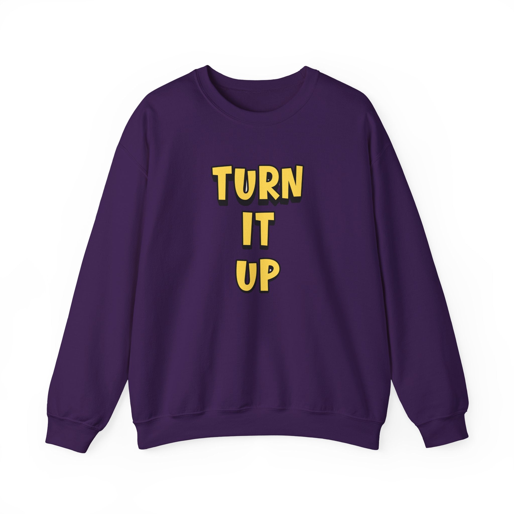 Turn It Up Sweatshirt | Rugby Crewneck Jumper, Yellow Block Text Graphic, UK Sports Fan