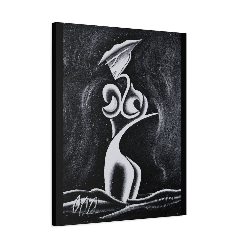 Abstract Lady Silhouette Matte Canvas Wall Art — Black & White Stretched 1.25"