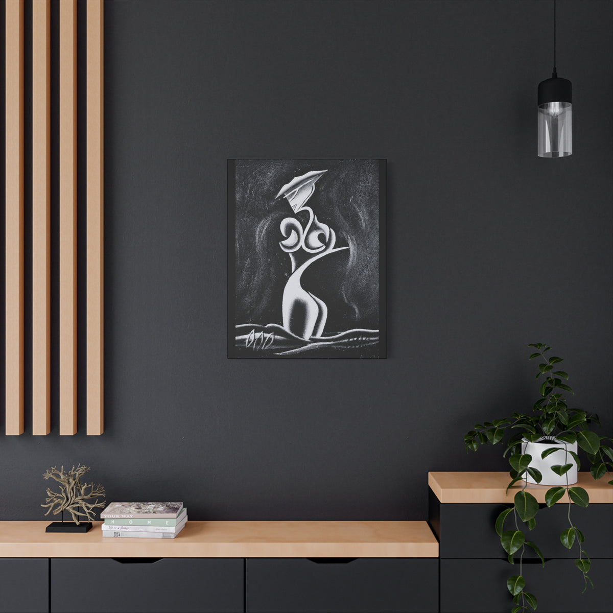 Abstract Lady Silhouette Matte Canvas Wall Art — Black & White Stretched 1.25"