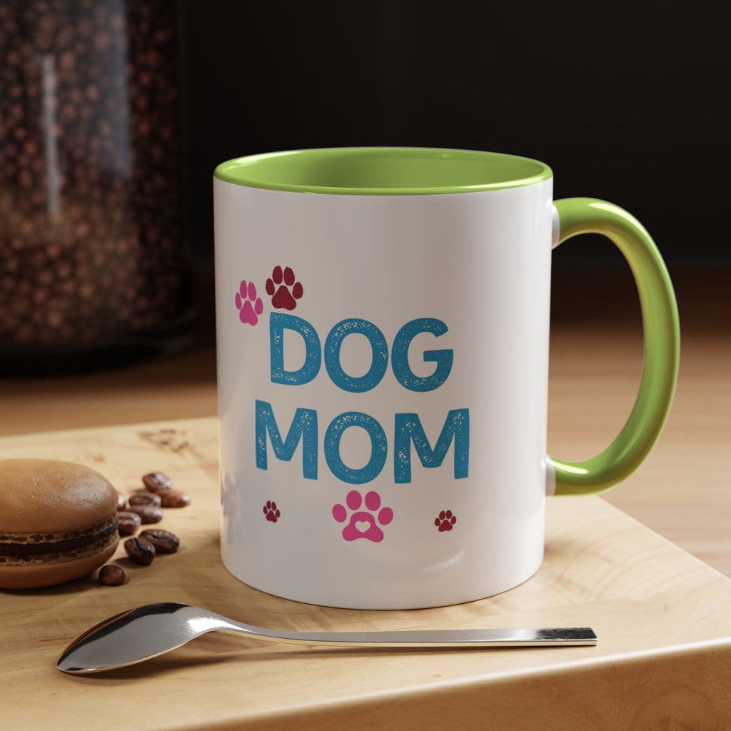Dog Mom Accent Coffee Mug — Cute Paw Print 11/15oz Gift for Pet Lovers