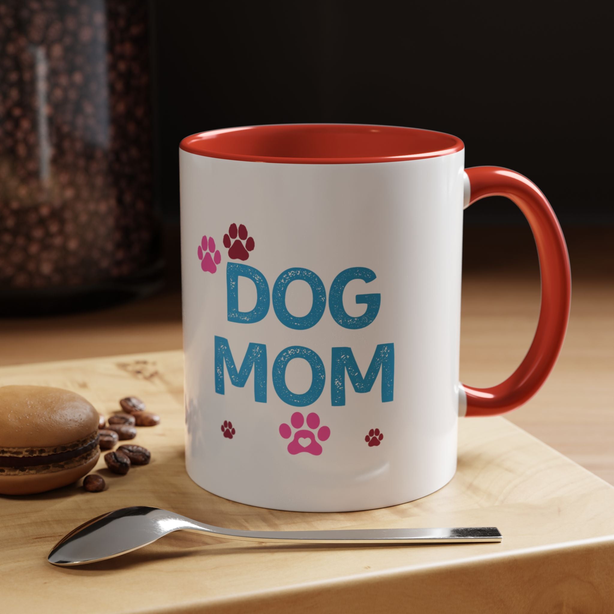 Dog Mom Accent Coffee Mug — Cute Paw Print 11/15oz Gift for Pet Lovers