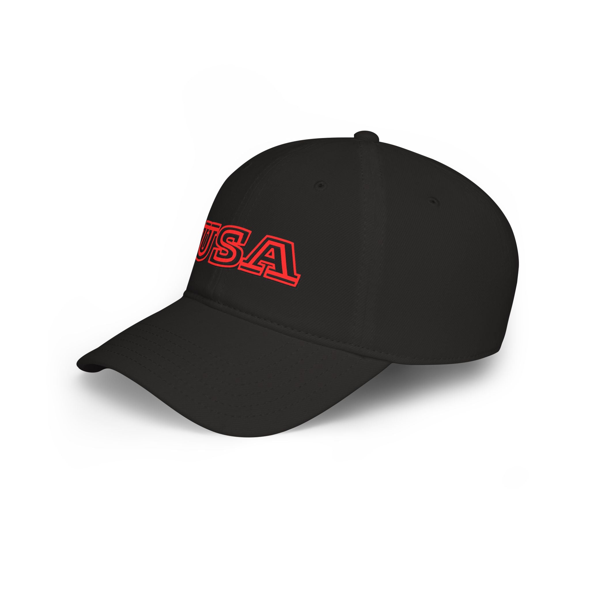 USA outline logo Low Profile Cap | Patriotic American hat, red embroidered text