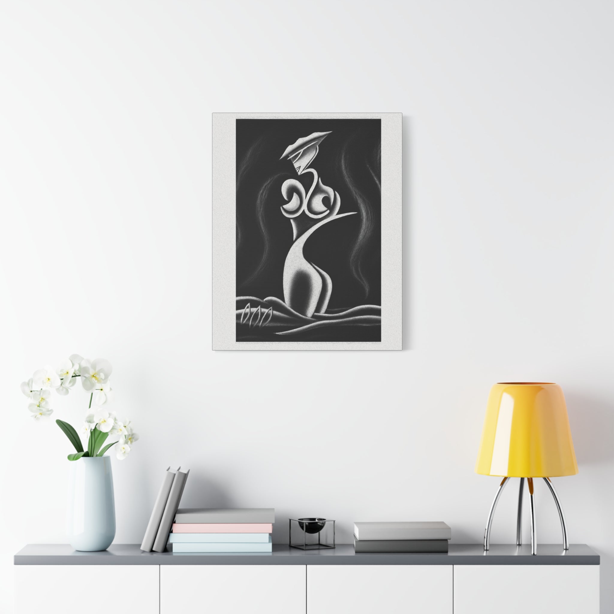 Abstract Lady Silhouette Matte Canvas Wall Art — Black & White Stretched 1.25"