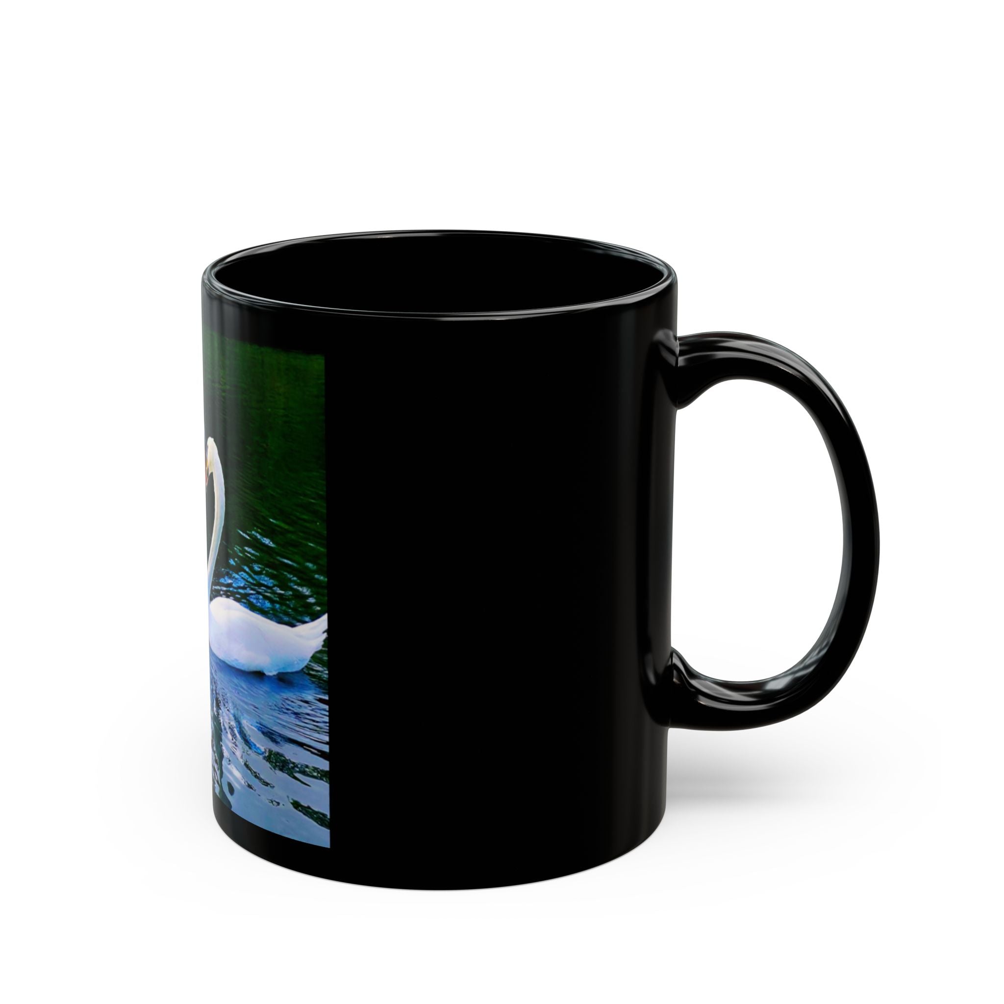 Swan Heart Black Mug | Romantic Valentines Gift, Love Bird Coffee Cup