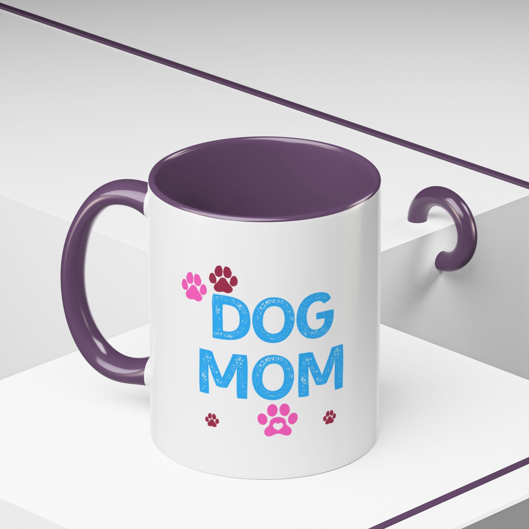 Dog Mom Accent Coffee Mug — Cute Paw Print 11/15oz Gift for Pet Lovers