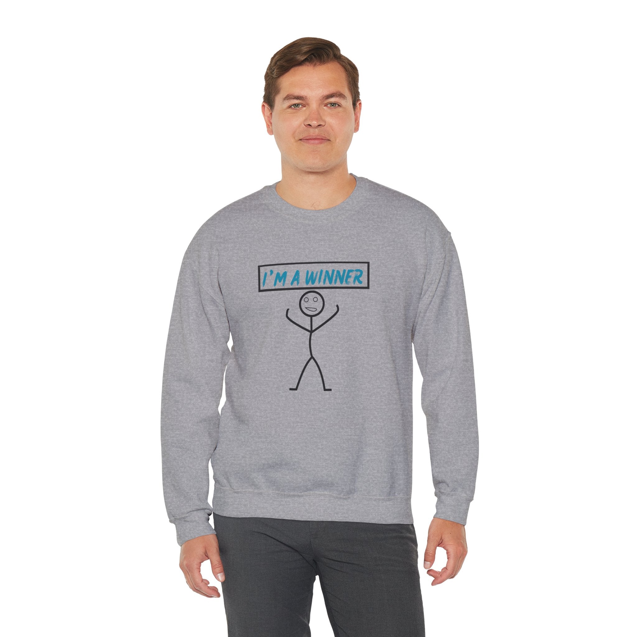 I'm a Winner Stick Figure Crewneck Sweatshirt — Funny Motivational Pullover