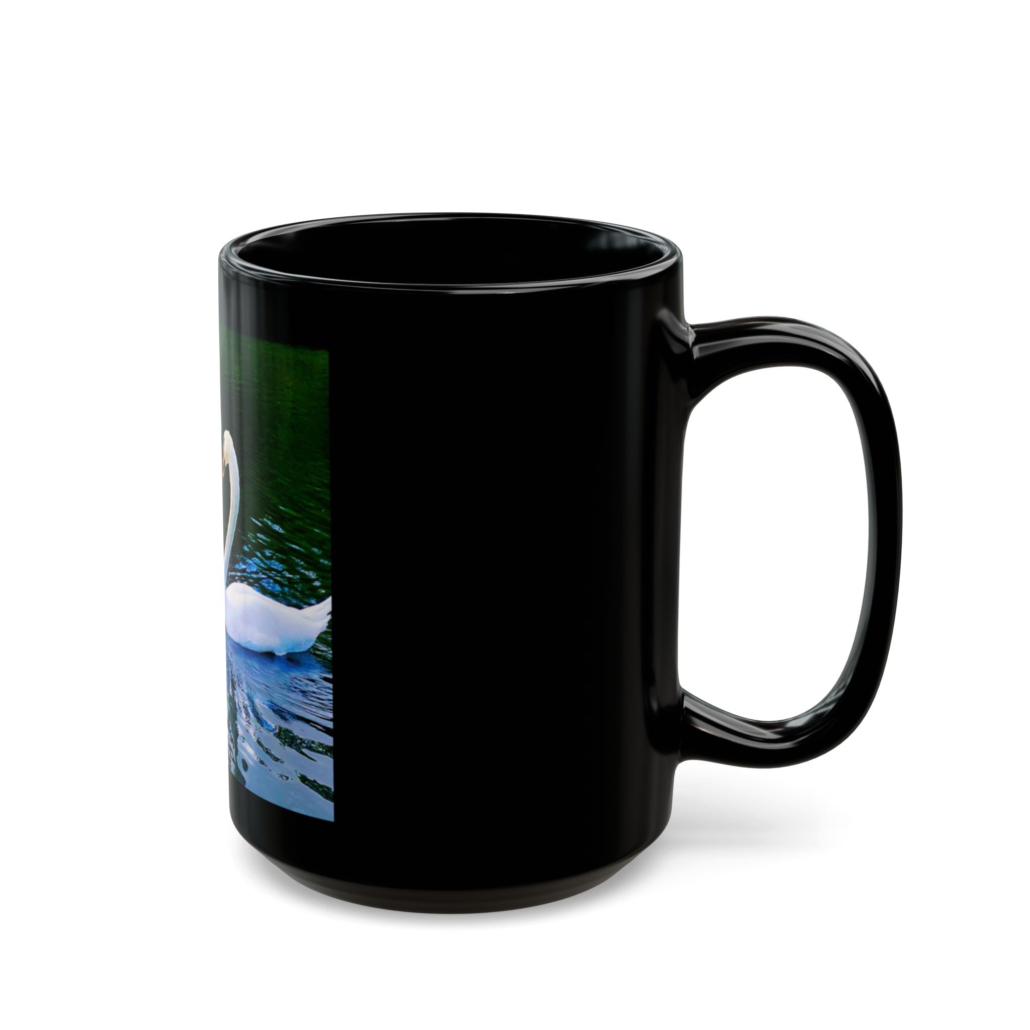 Swan Heart Black Mug | Romantic Valentines Gift, Love Bird Coffee Cup