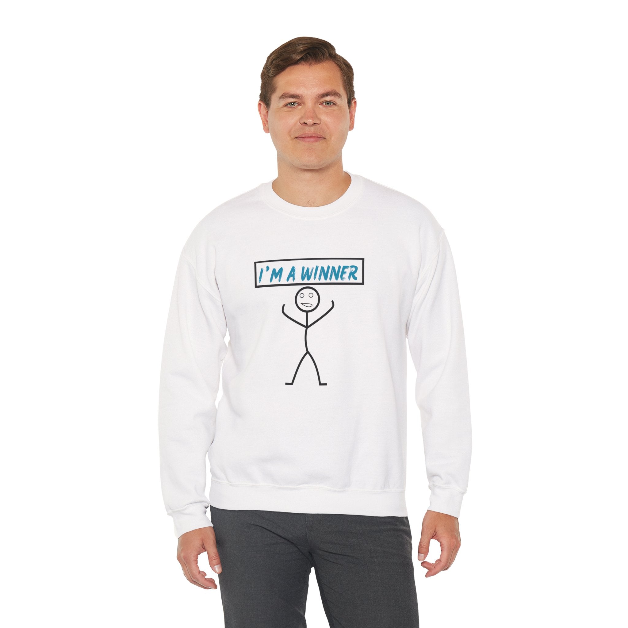 I'm a Winner Stick Figure Crewneck Sweatshirt — Funny Motivational Pullover