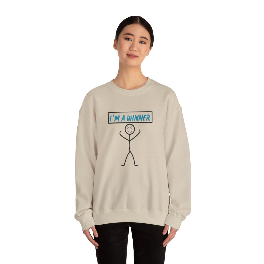 I'm a Winner Stick Figure Crewneck Sweatshirt — Funny Motivational Pullover