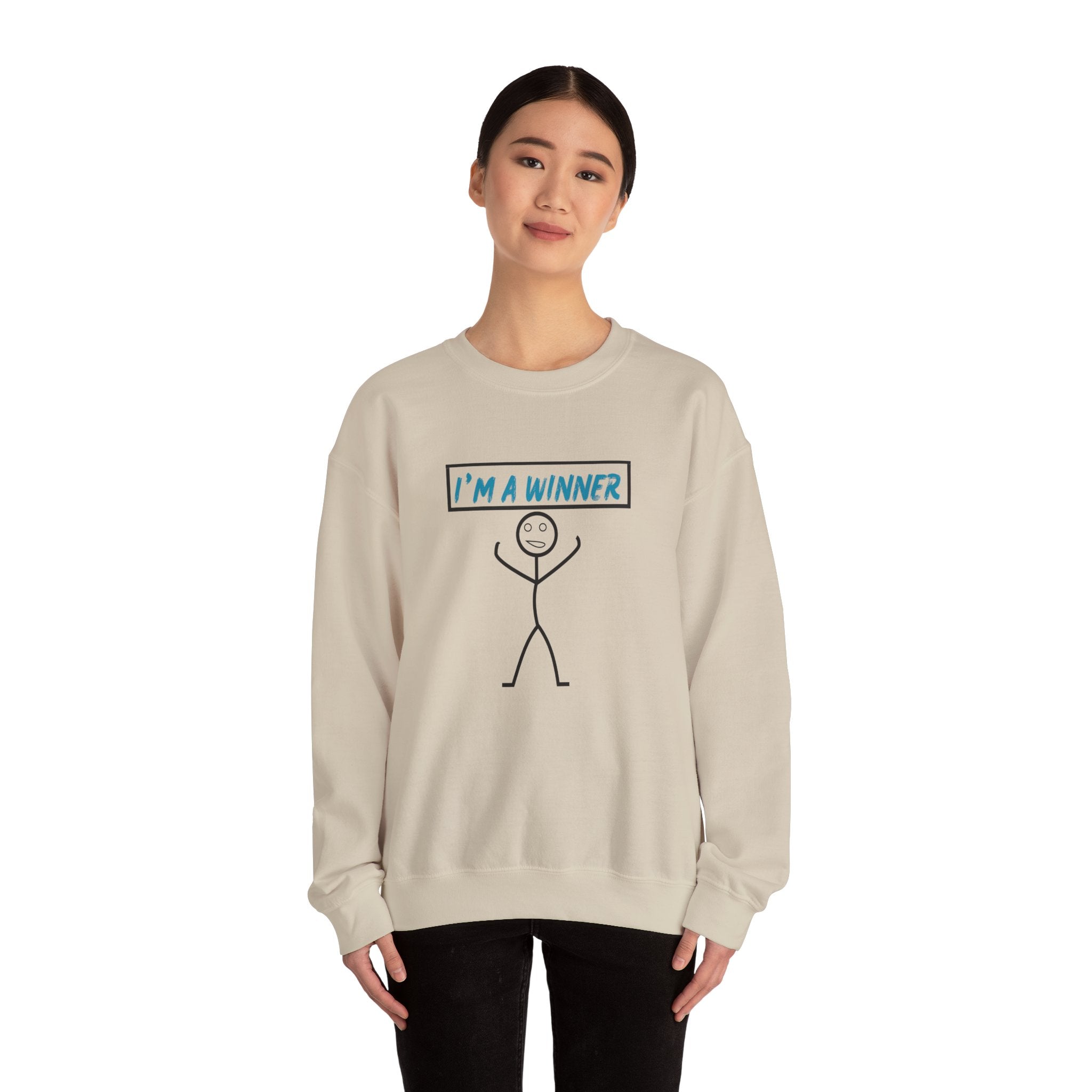 I'm a Winner Stick Figure Crewneck Sweatshirt — Funny Motivational Pullover