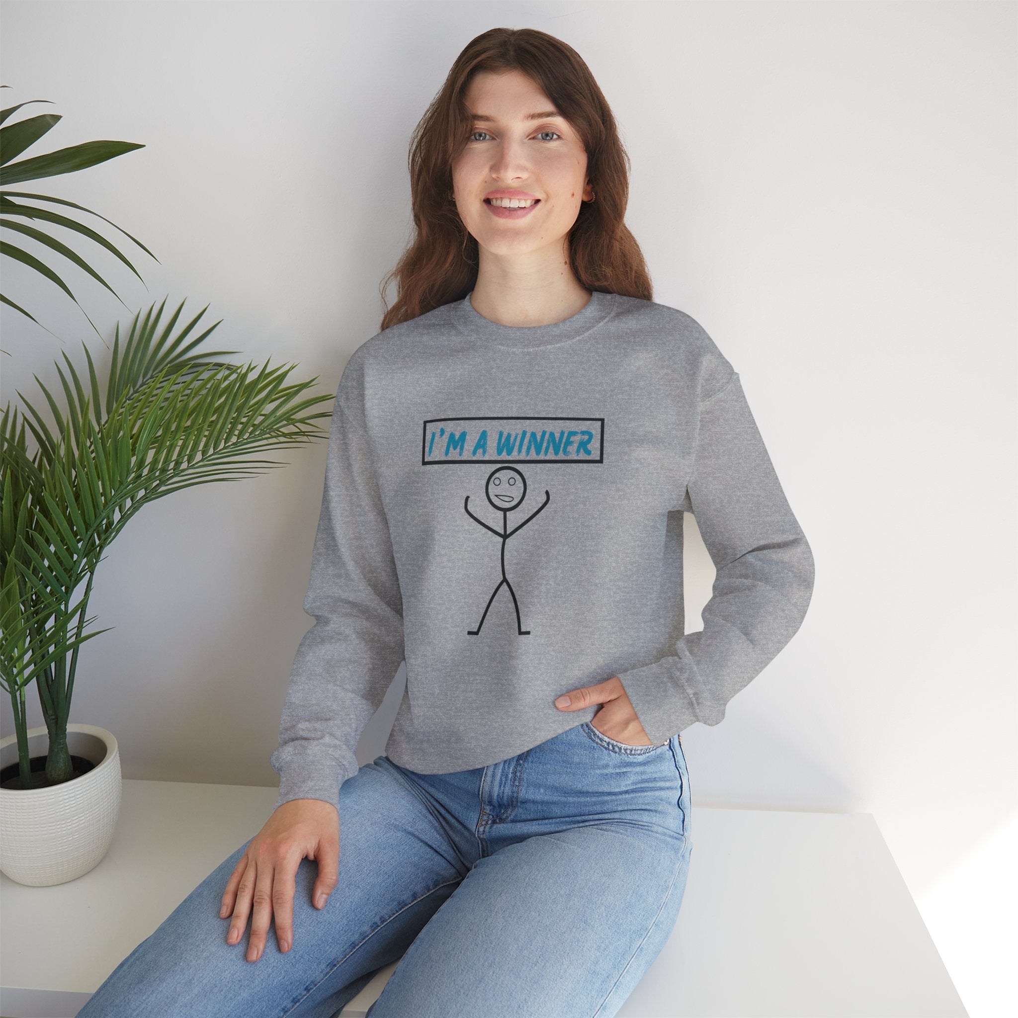 I'm a Winner Stick Figure Crewneck Sweatshirt — Funny Motivational Pullover
